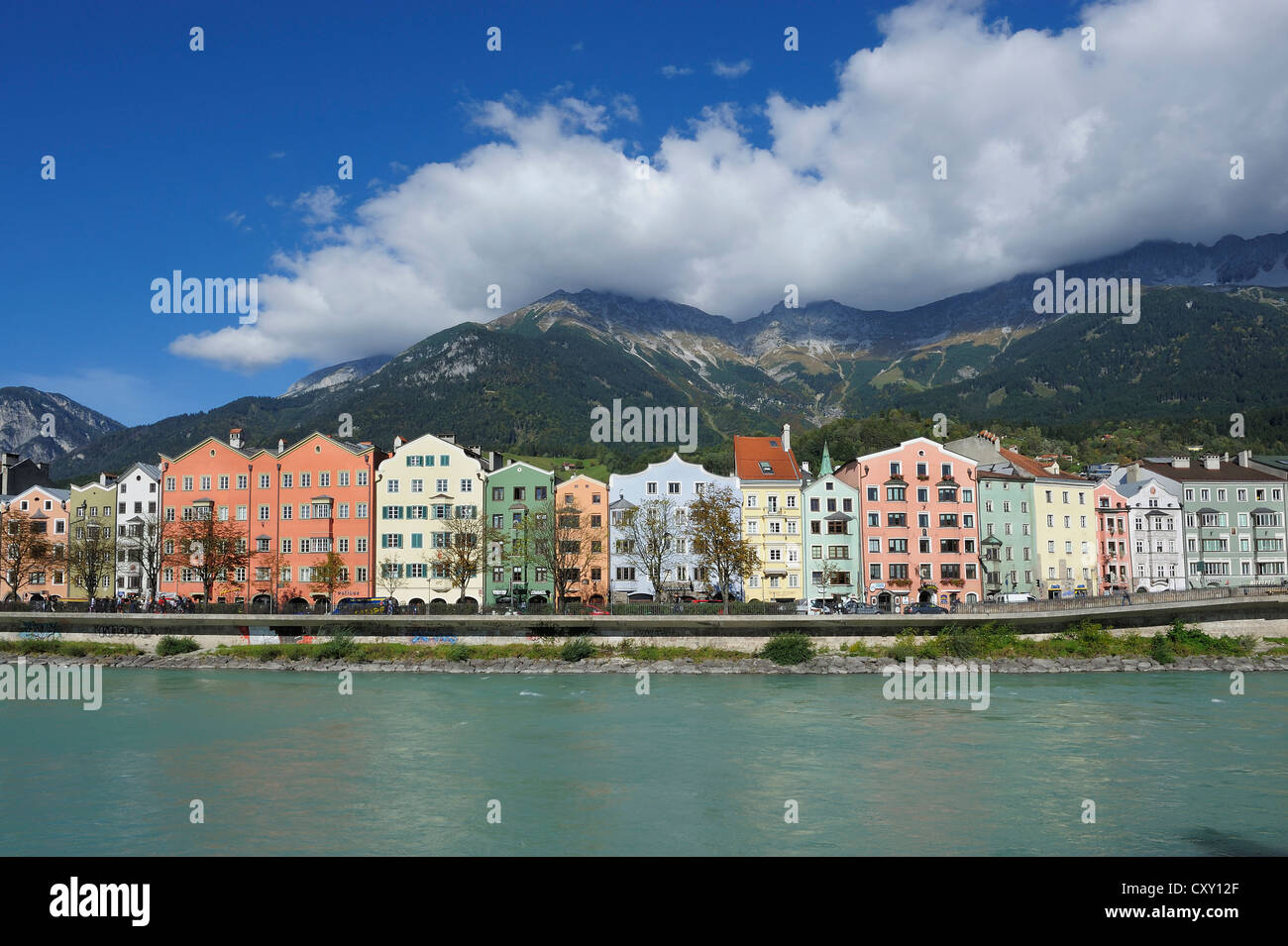 Mariahilf district, Inn River, Innsbruck, Tyrol, Austria, Europe, PublicGround Stock Photo