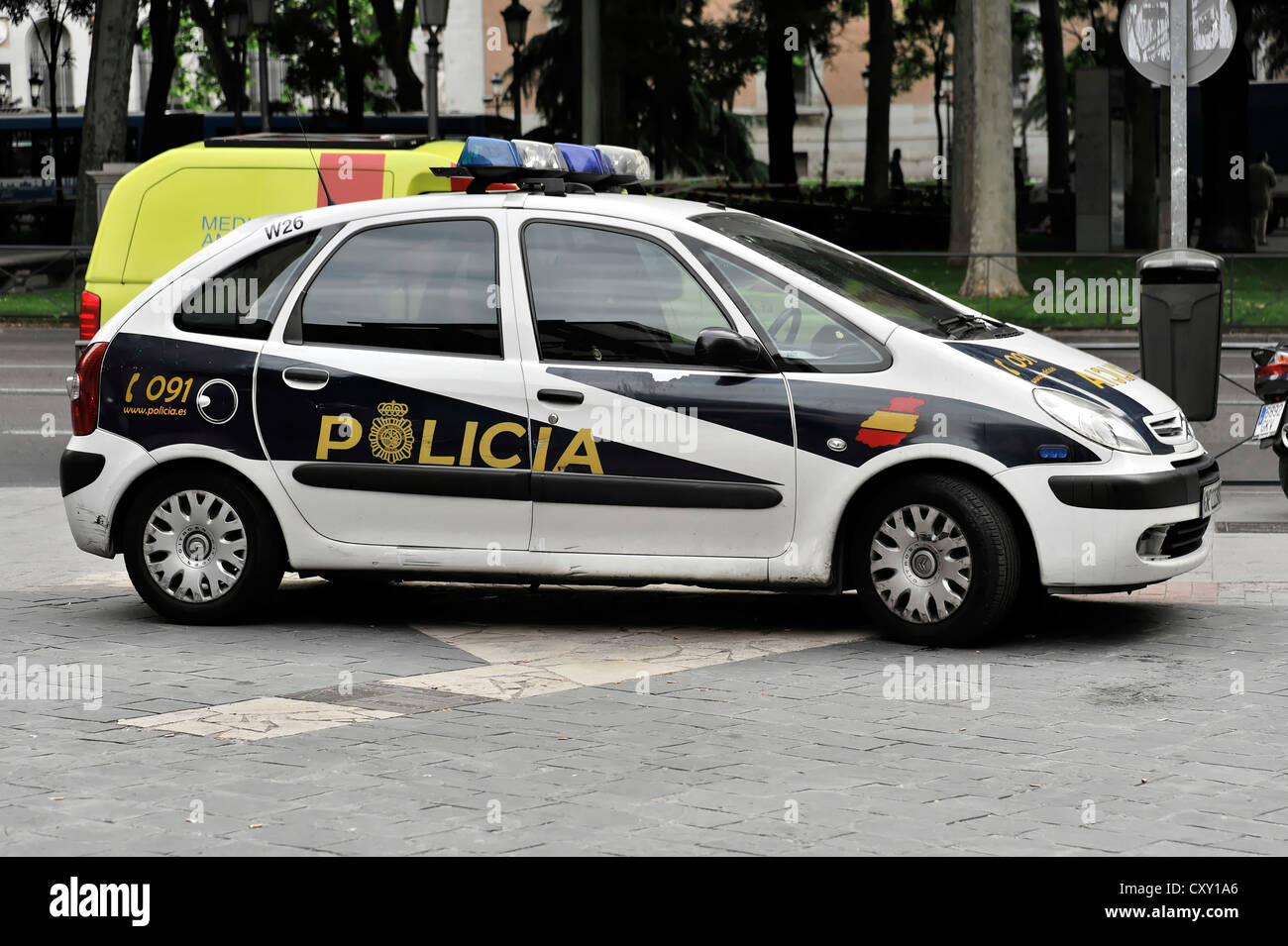 Policia, police car, city centre, Madrid, Spain, Europe Stock Photo