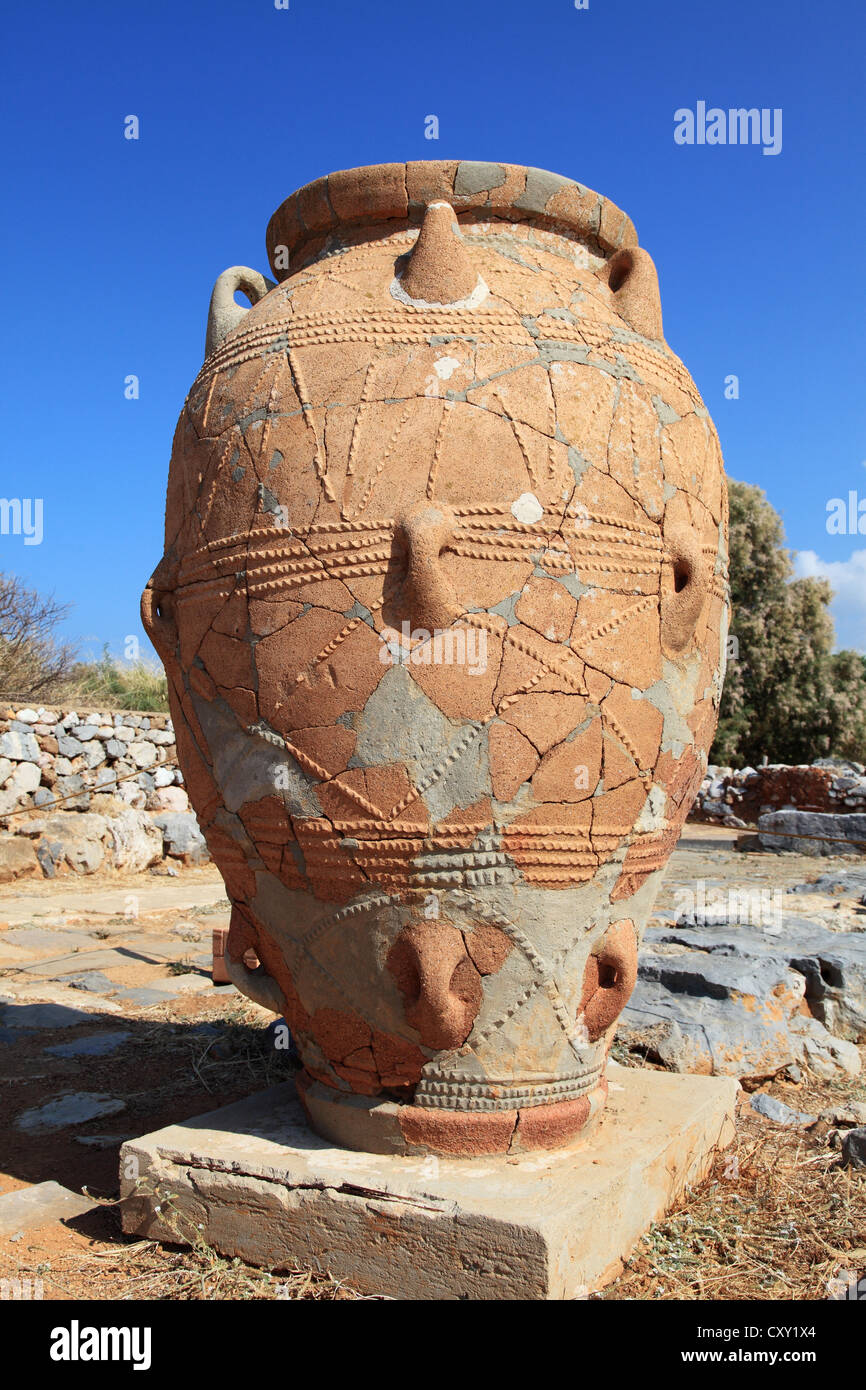 Reconstructed Greek urn within the archaeological remains of Minoan Palace and City of Malia Crete Greece Stock Photo