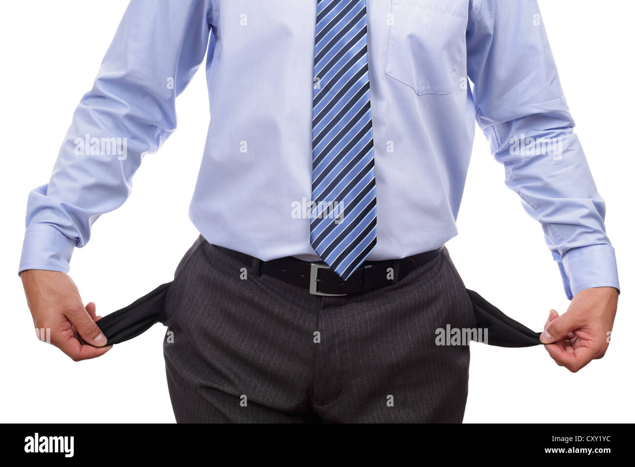 Bankrupt businessman with empty pockets Stock Photo Alamy
