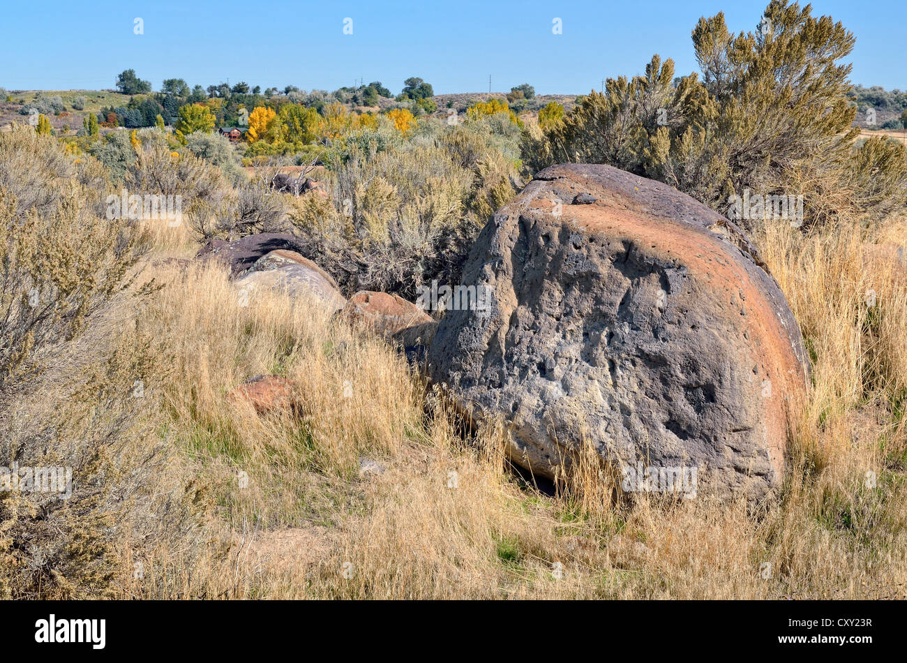 Melon Gravels, basalt boulders, Hagerman Wildlife Area, Hagerman, Idaho, USA Stock Photo