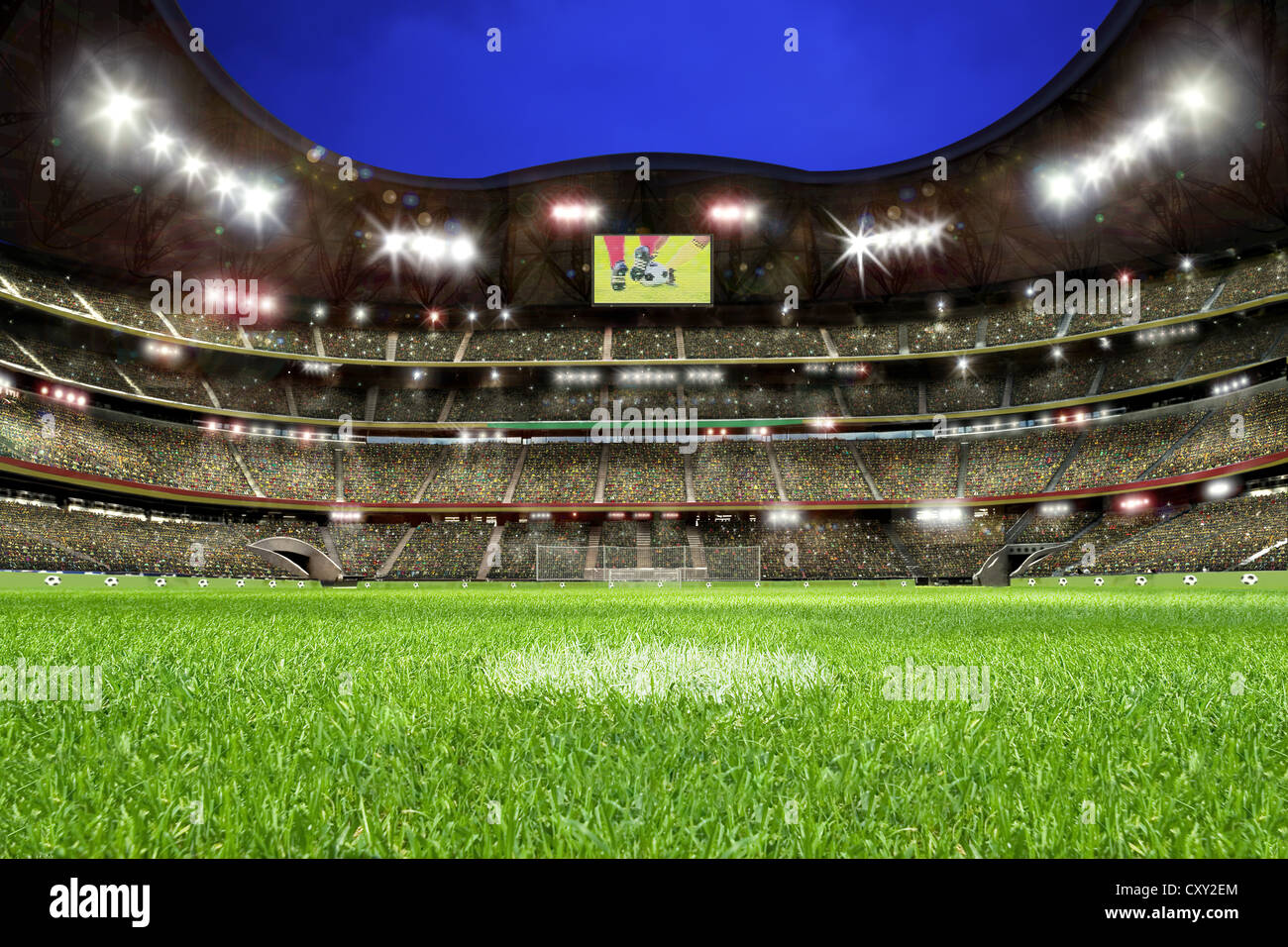 Soccer, soccer stadium, lawn, grand stand Stock Photo