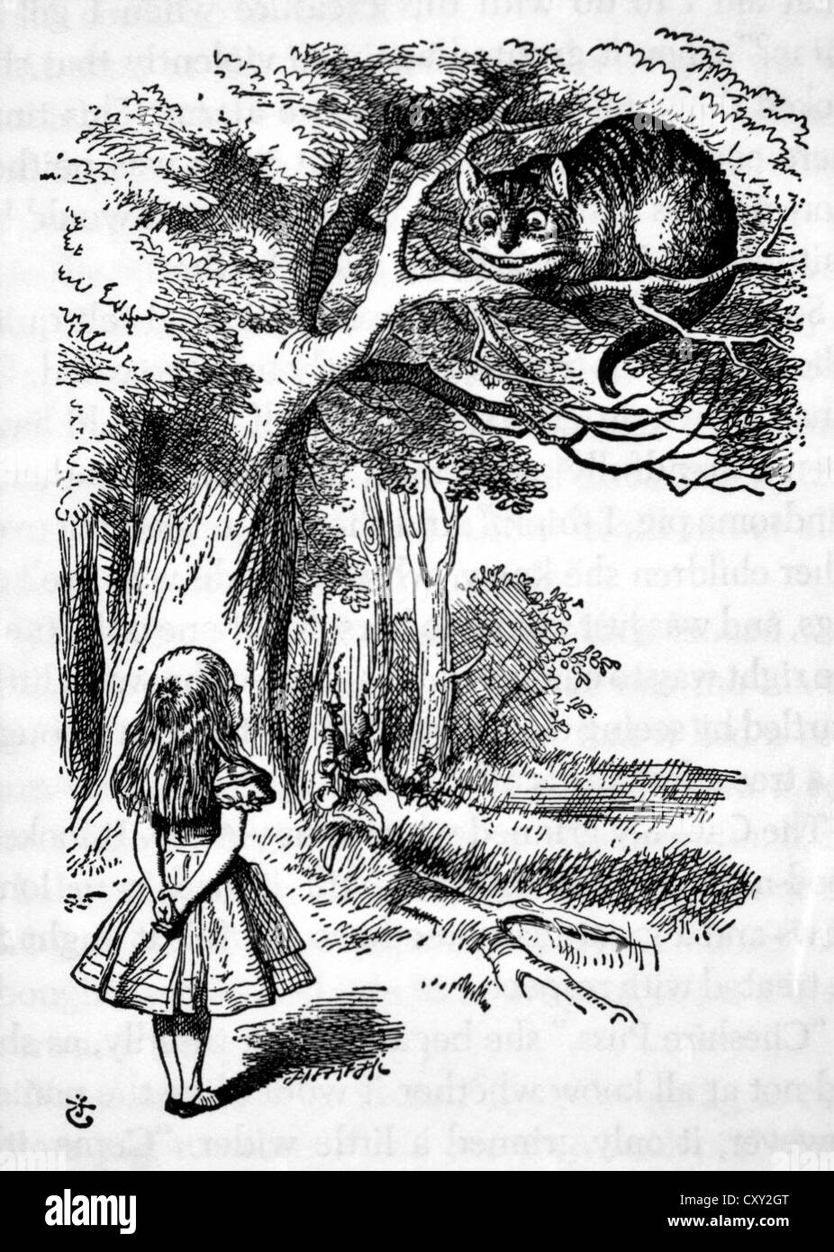 Alice and the Cheshire Cat, Alice's Adventure in Wonderland, Lewis Carroll, 1865 Stock Photo