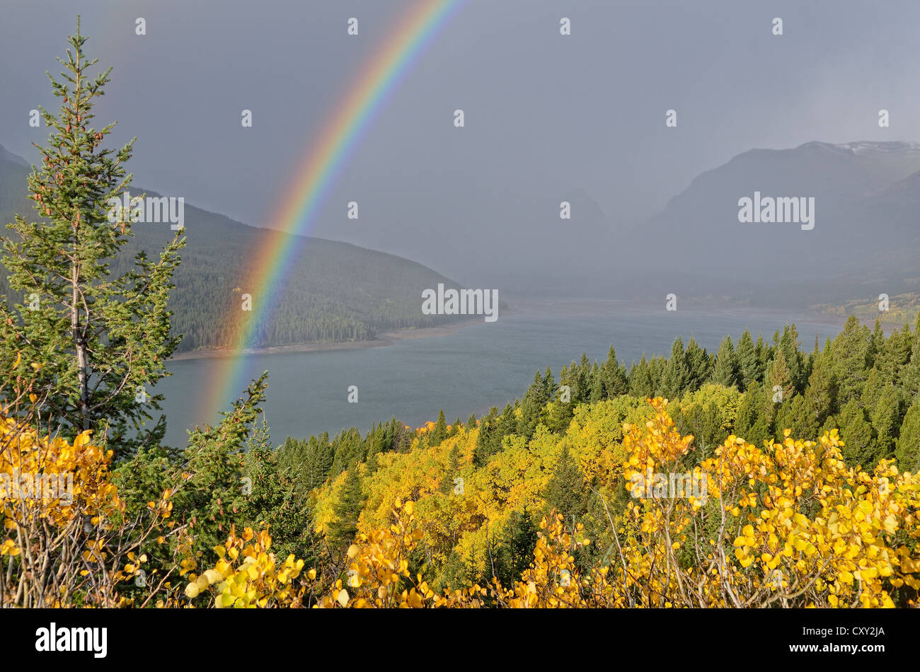 Lower Two Medicine Lake with rainbow, Glacier National Park, Montana