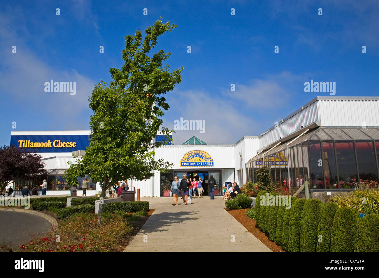Visitors emerge from the Tillamook Cheese factory, one of the largest