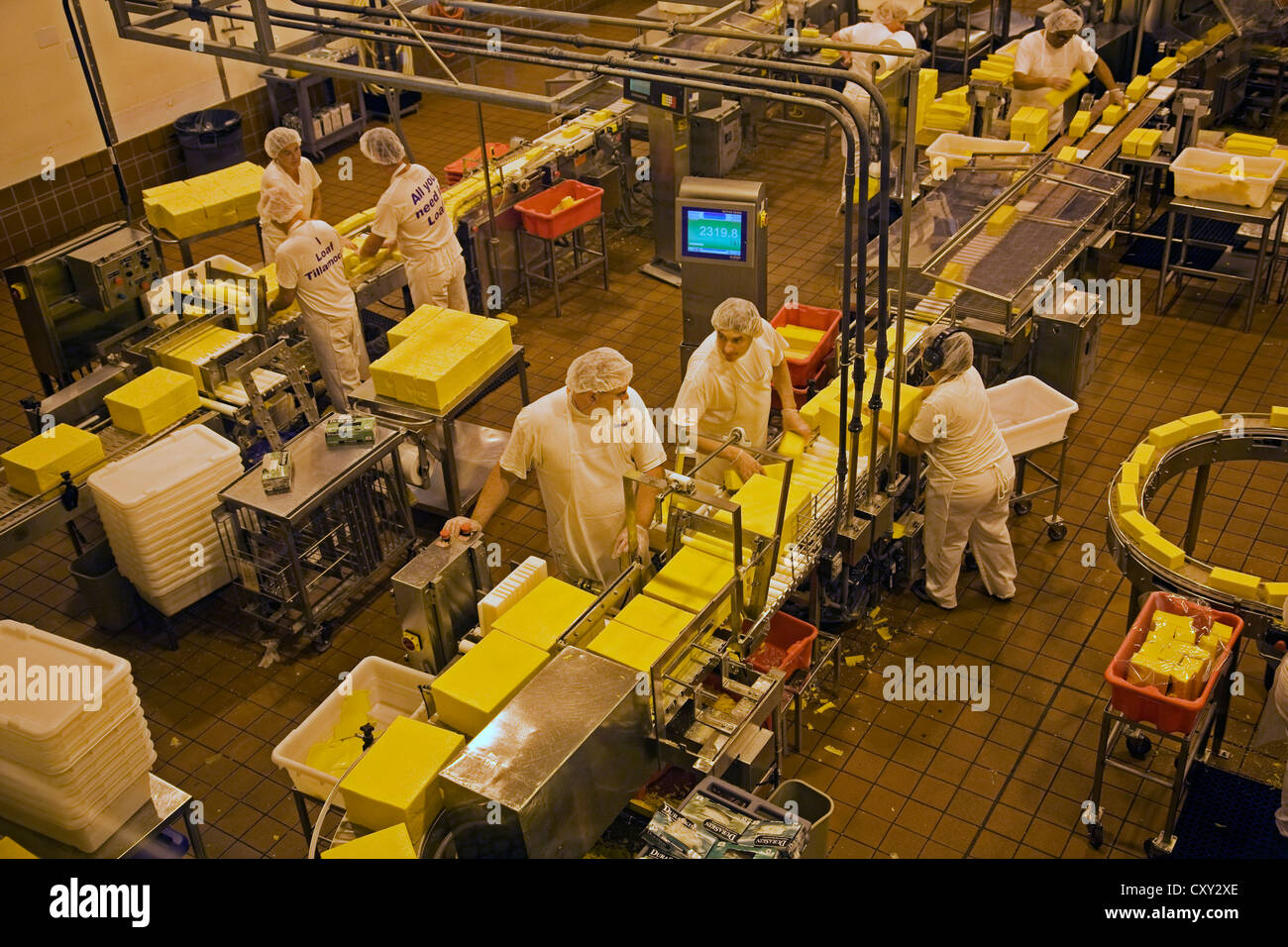 Workers at the world famous Tillamook Cheese Factory, in Tillamook, Oregon, on the Pacific coast