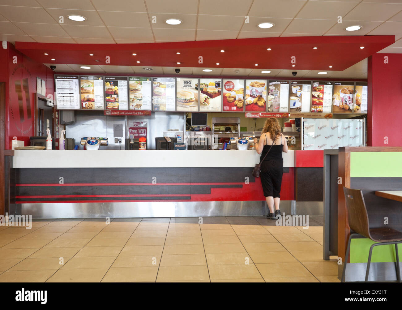KFC fast food restaurant counter service, London, England, UK. Stock Photo