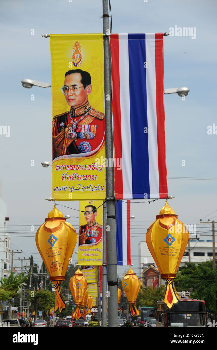 Decorations for the King's birthday, Hua Hin, Thailand, Asia Stock Photo