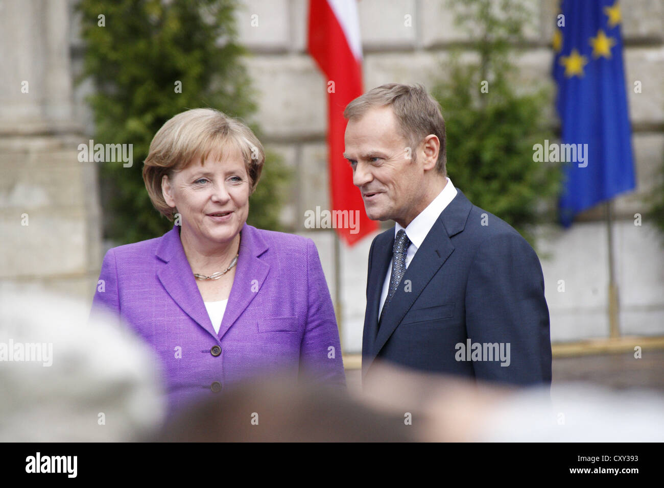 Angela Merkel and Donald Tusk, during the 20th anniversary of the fall of communism, 04/06/2009, in Krakow, Poland, Europe Stock Photo