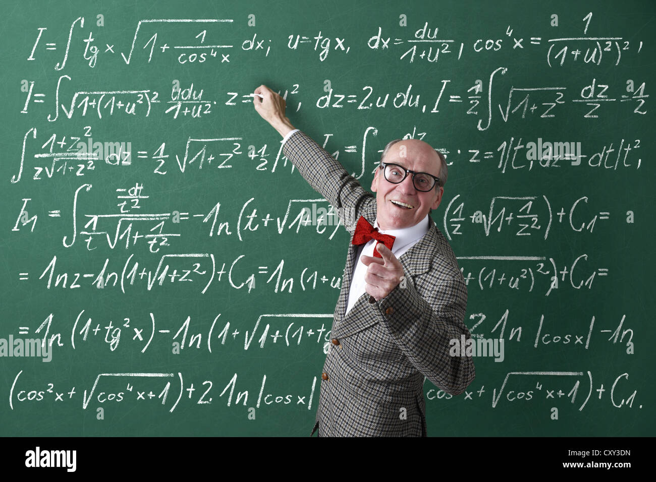 Professor, teacher, blackboard, mathematic formulas, equations, mathematic lessons, maths Stock Photo