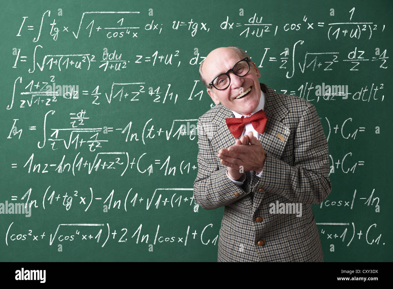 Professor, teacher, blackboard, mathematic formulas, equations, mathematic lessons, maths Stock Photo
