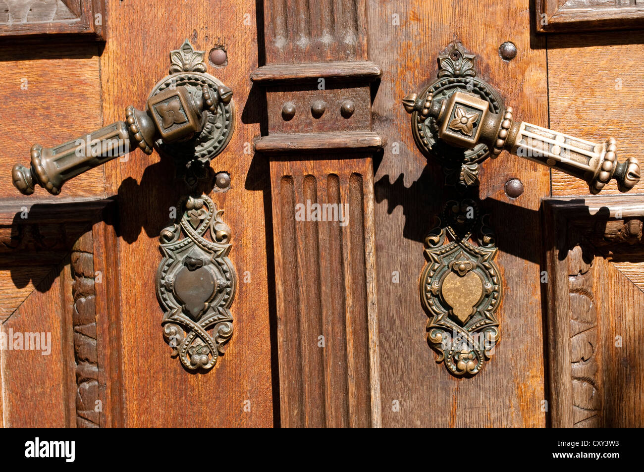 Door handles on the Franciscan Church of the Annunciation, Prešeren Square, Ljubljana, Slovenia Stock Photo