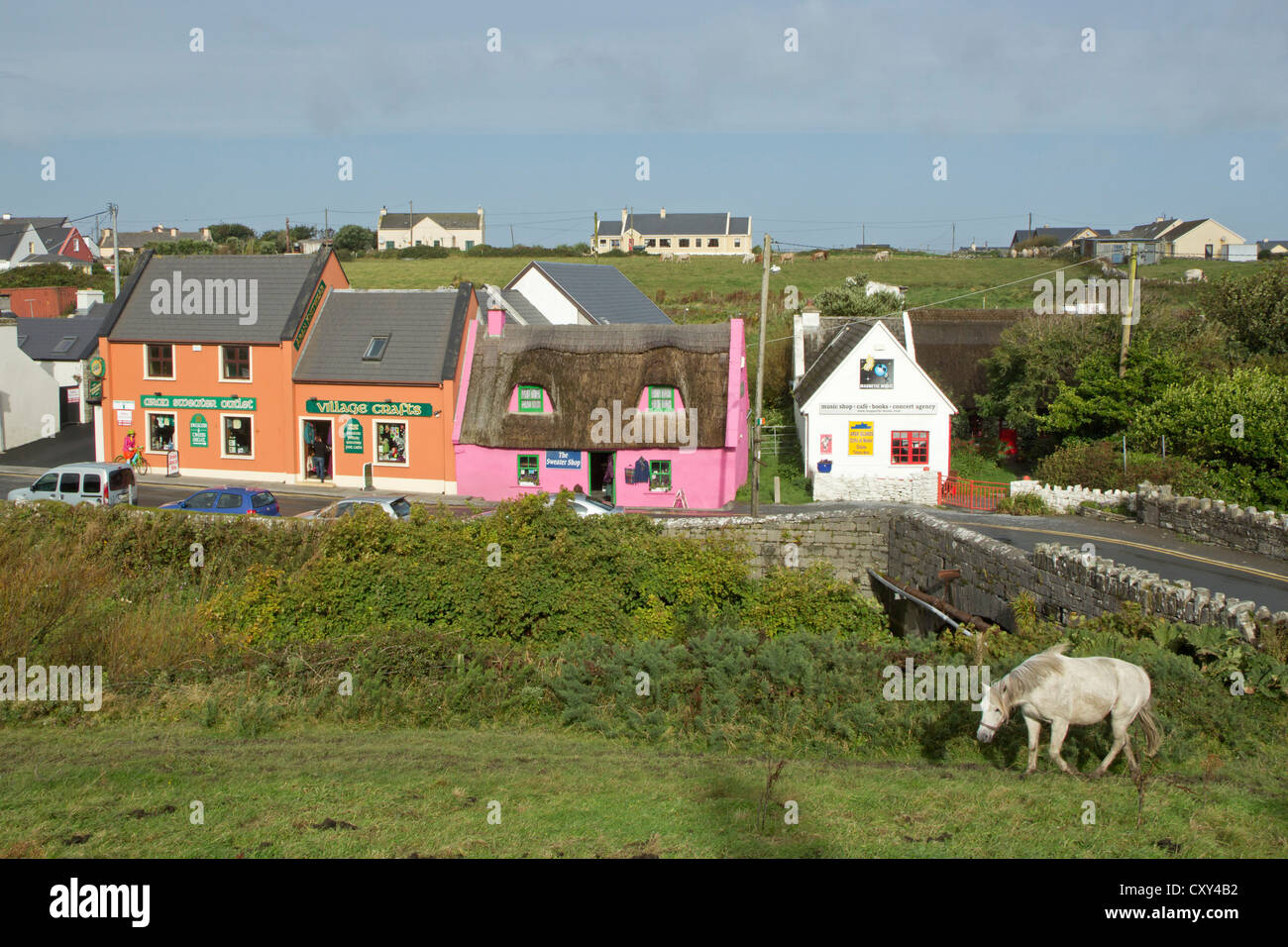 colourful houses in the village centre, Doolin, Co. Clare, Republic of Ireland Stock Photo