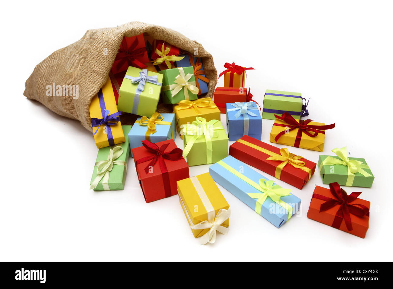 Christms sack filled with Christmas gifts Stock Photo