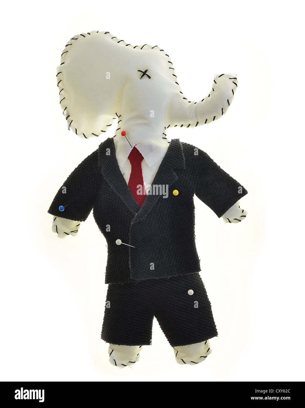 Concept Photo of a Home Made Voodoo Doll in the Shape of the Republican Elephant on White Stock Photo