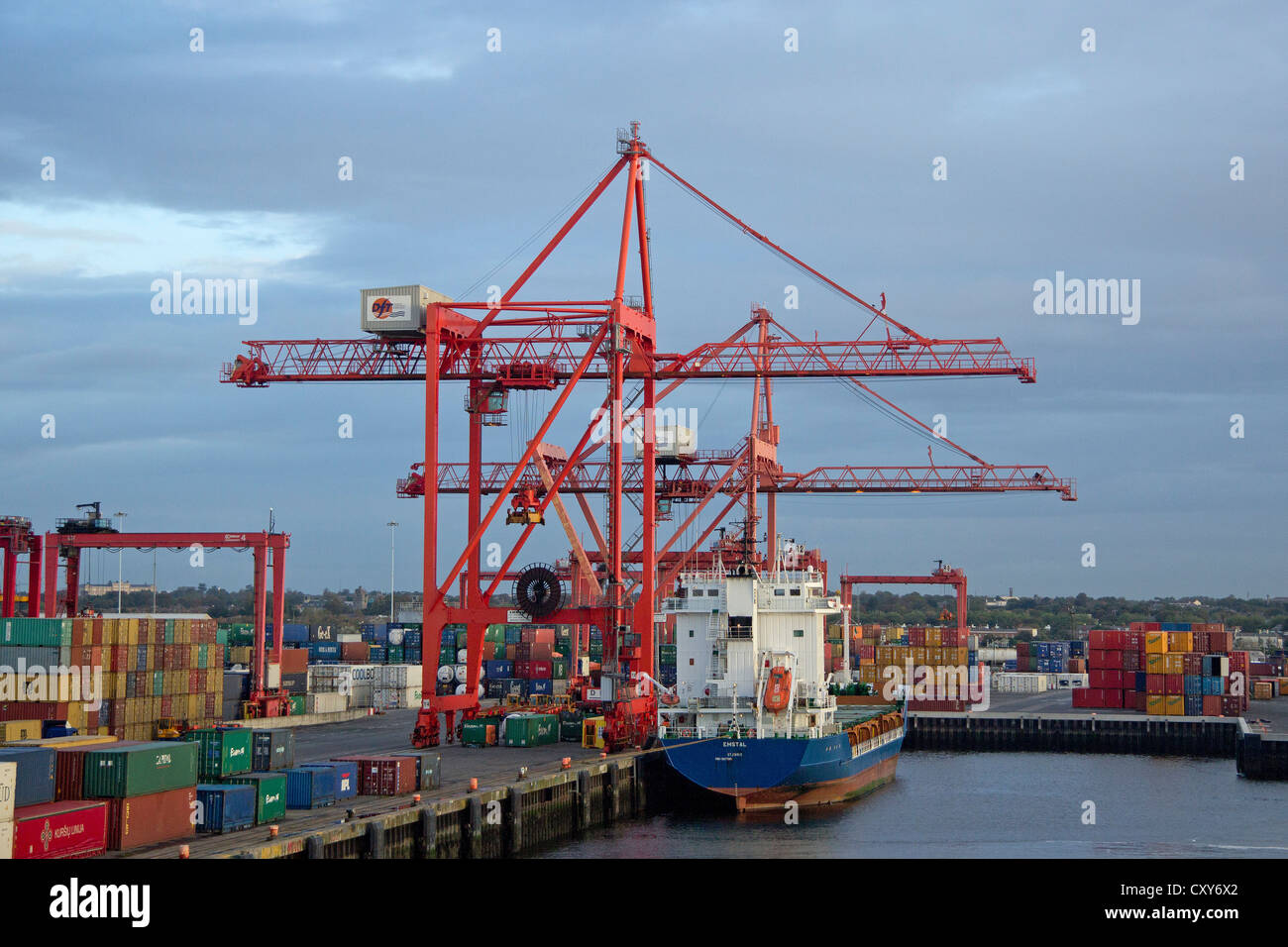 container ship at Dublin Port, Republic of Ireland Stock Photo