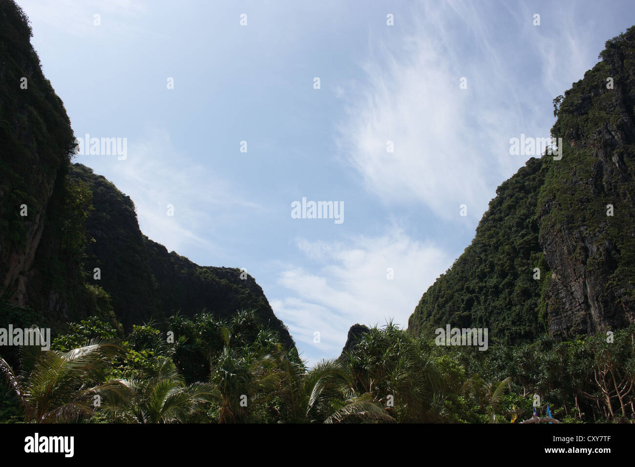 Foliage and mountains on Phi Phi Island Thailand Stock Photo