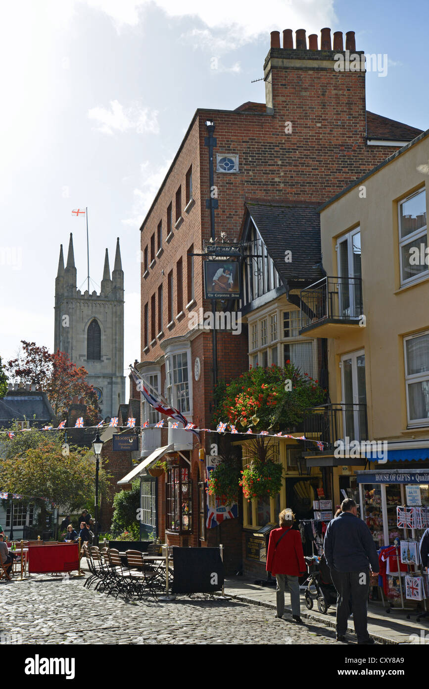 Castle Street and Windsor Parish Church, Church Street, Windsor, Berkshire, England, United Kingdom Stock Photo