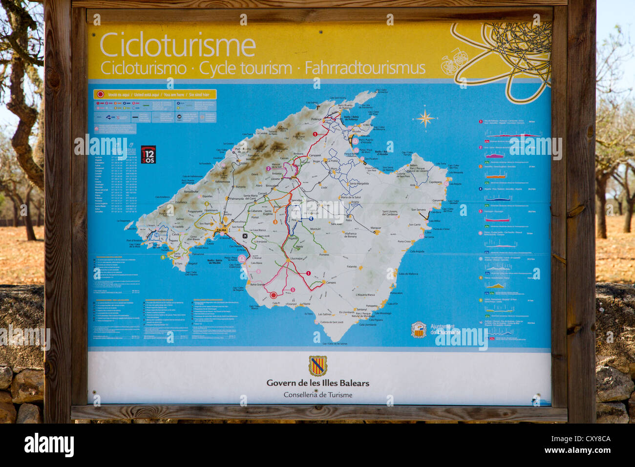 Mallorca map cycle tourism Balearic Spain Stock Photo