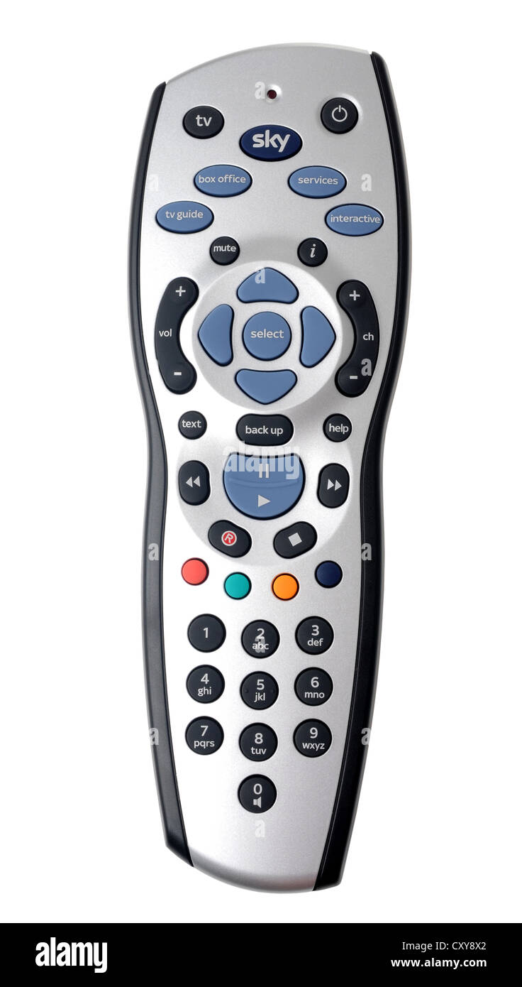 Sky HD satellite television remote control, hand controller, 'white background' Stock Photo