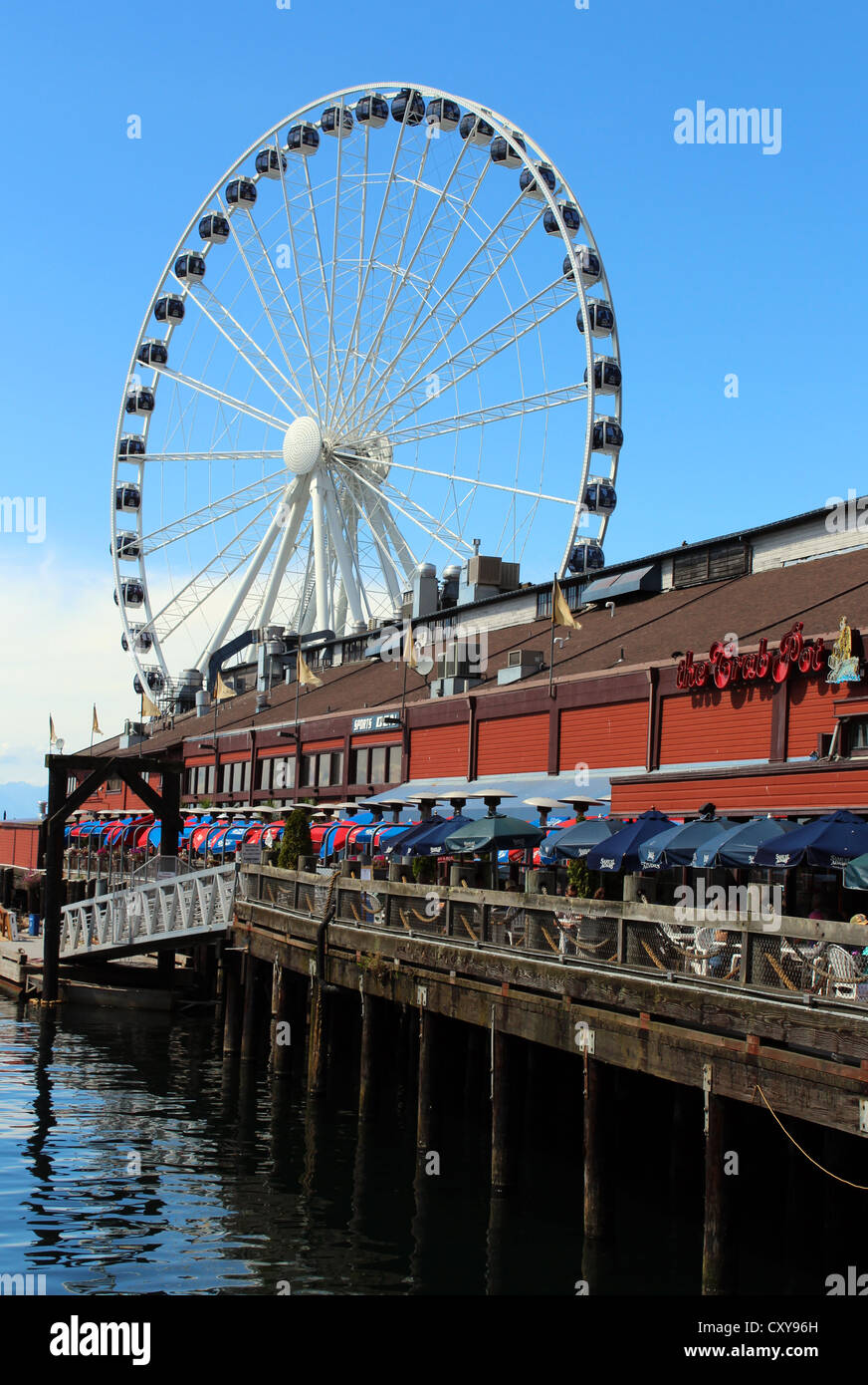 Miners Landing restaurant and Great Wheel on the waterfront in Seattle