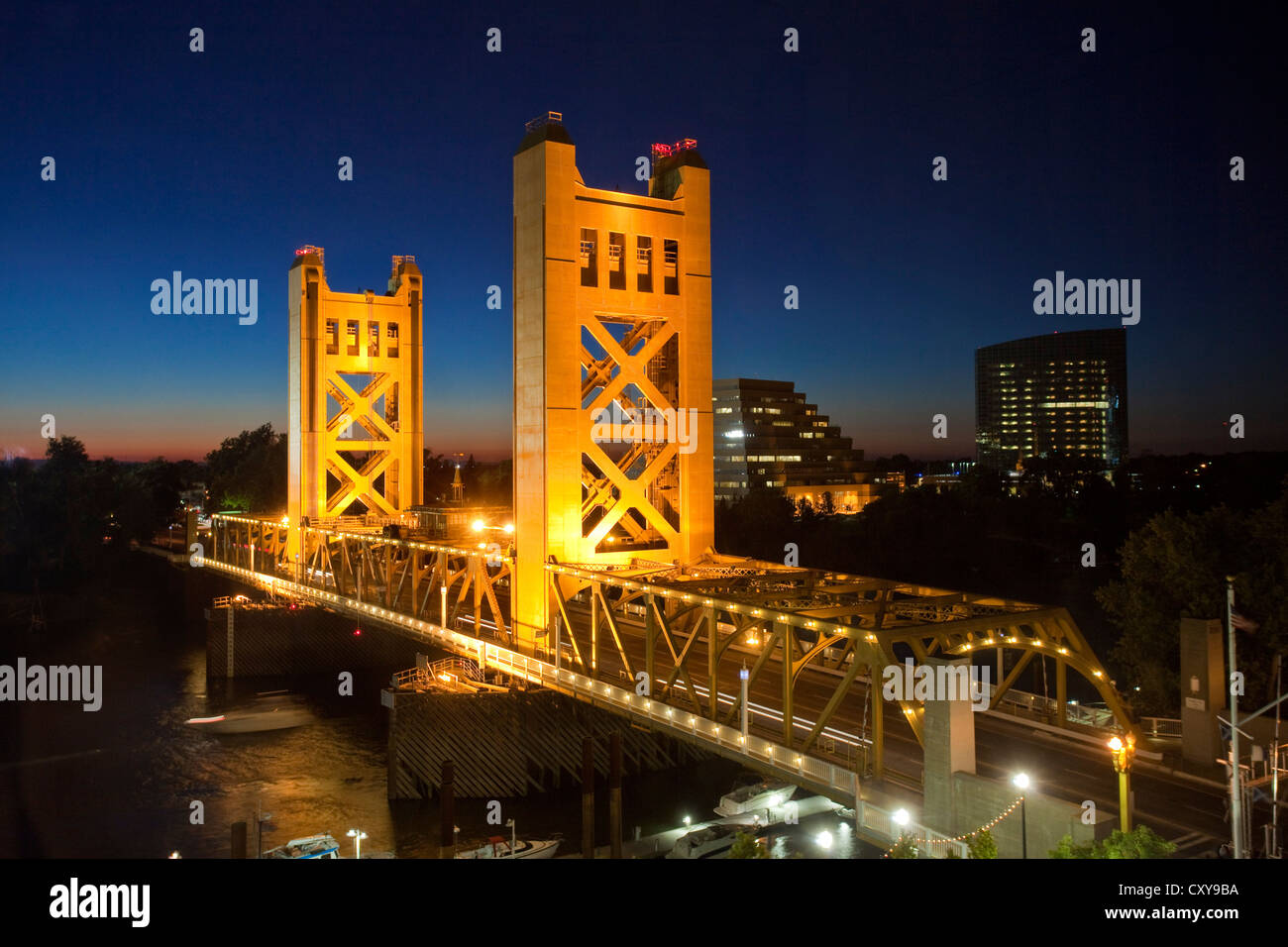 The Tower Bridge across the Sacramento River, Sacramento, California Stock Photo