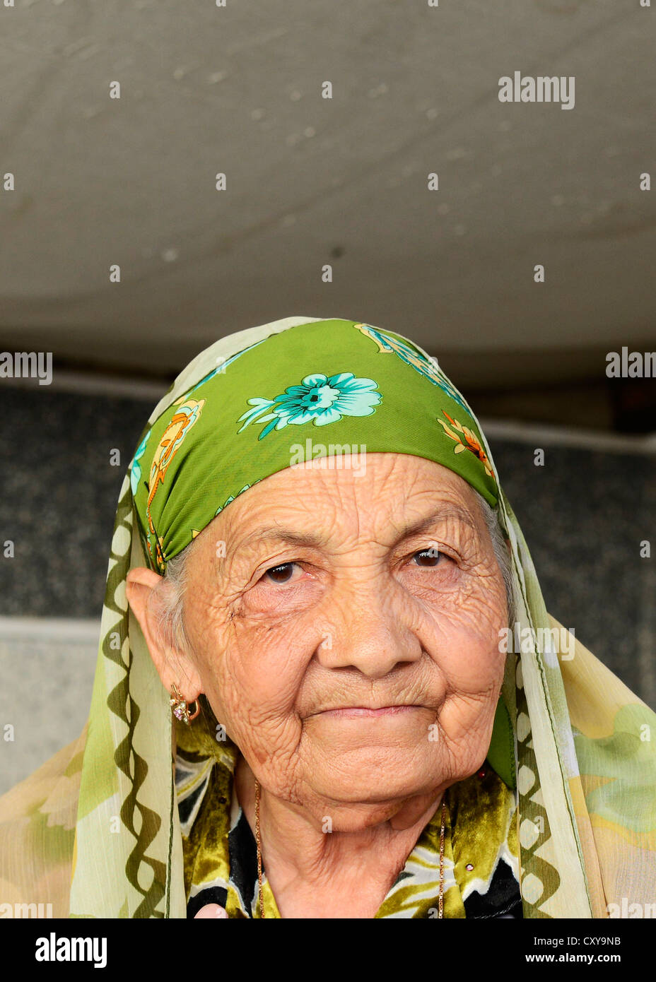 Portrait of an old Tajik woman. Stock Photo