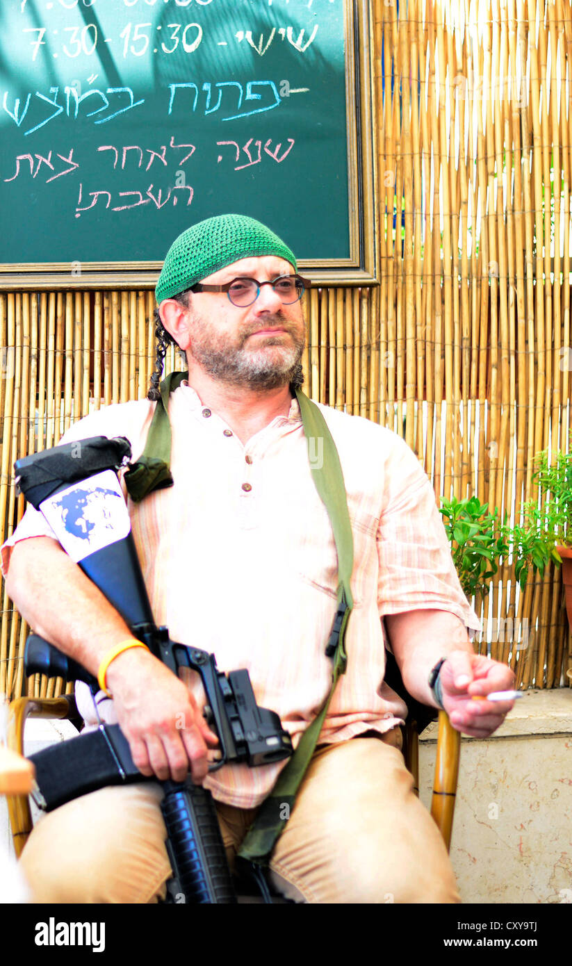 Portrait of a Jewish settler with his M-16 rifle  from the west bank. Stock Photo