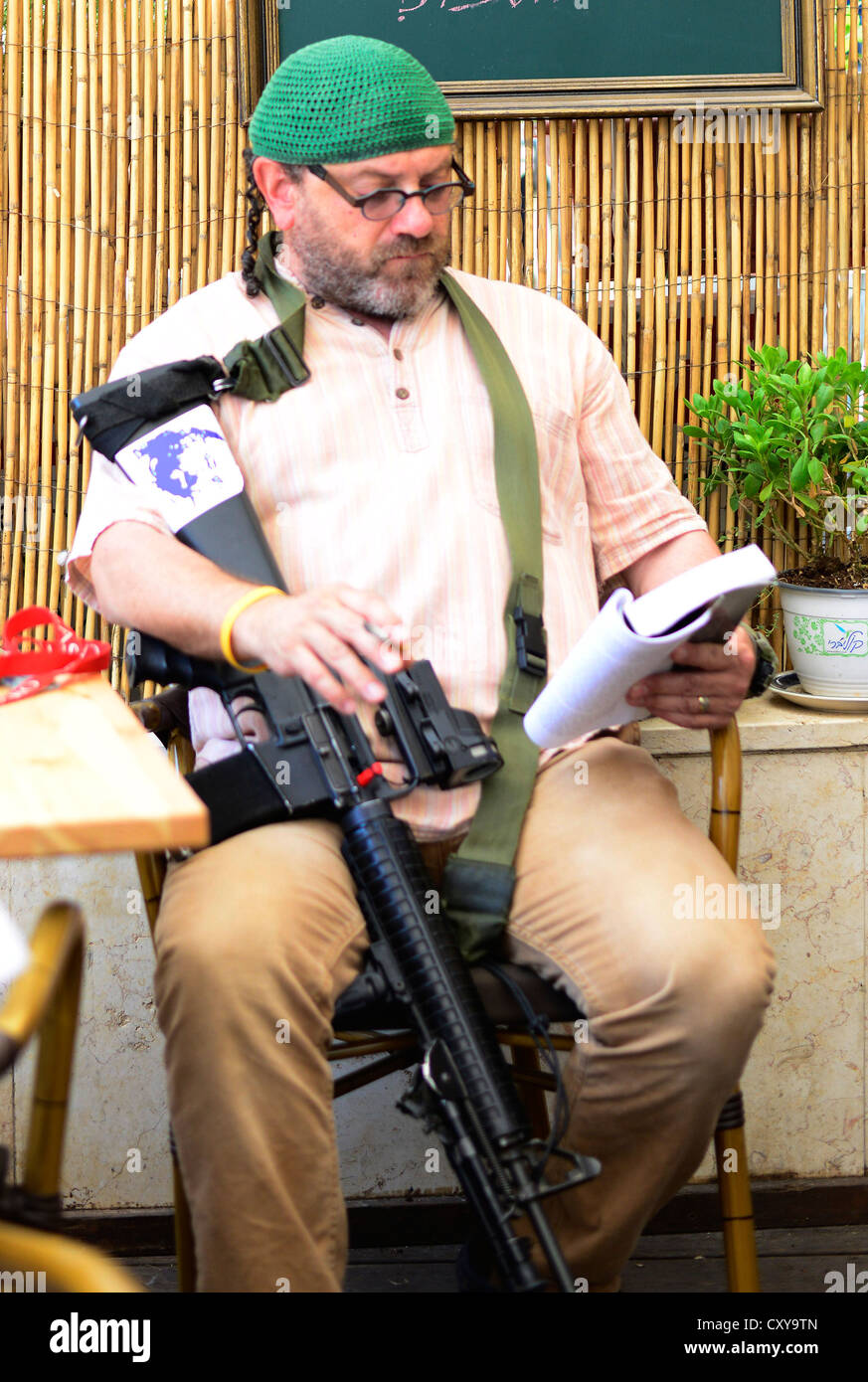 Portrait of a Jewish settler with his M-16 rifle  from the west bank. Stock Photo