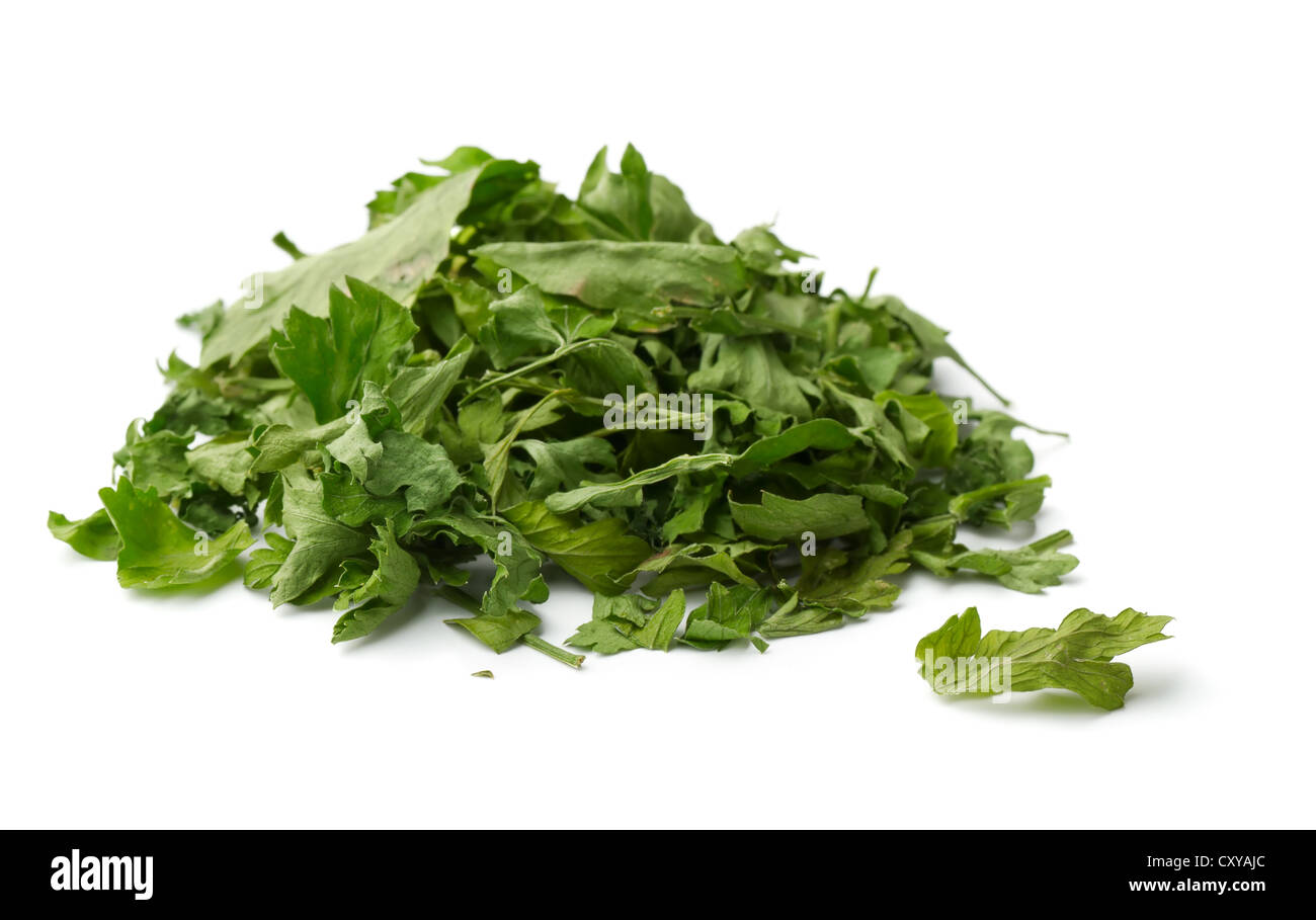 Pile of dried parsley leaves isolated on white Stock Photo Alamy