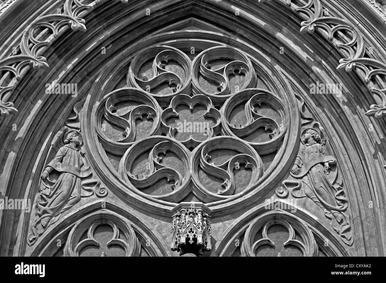 BUDAPEST - SEPTEMBER 22: Detail of rosette from south portal on Saint Matthew church on September 22, 2012 in Budapest. Stock Photo