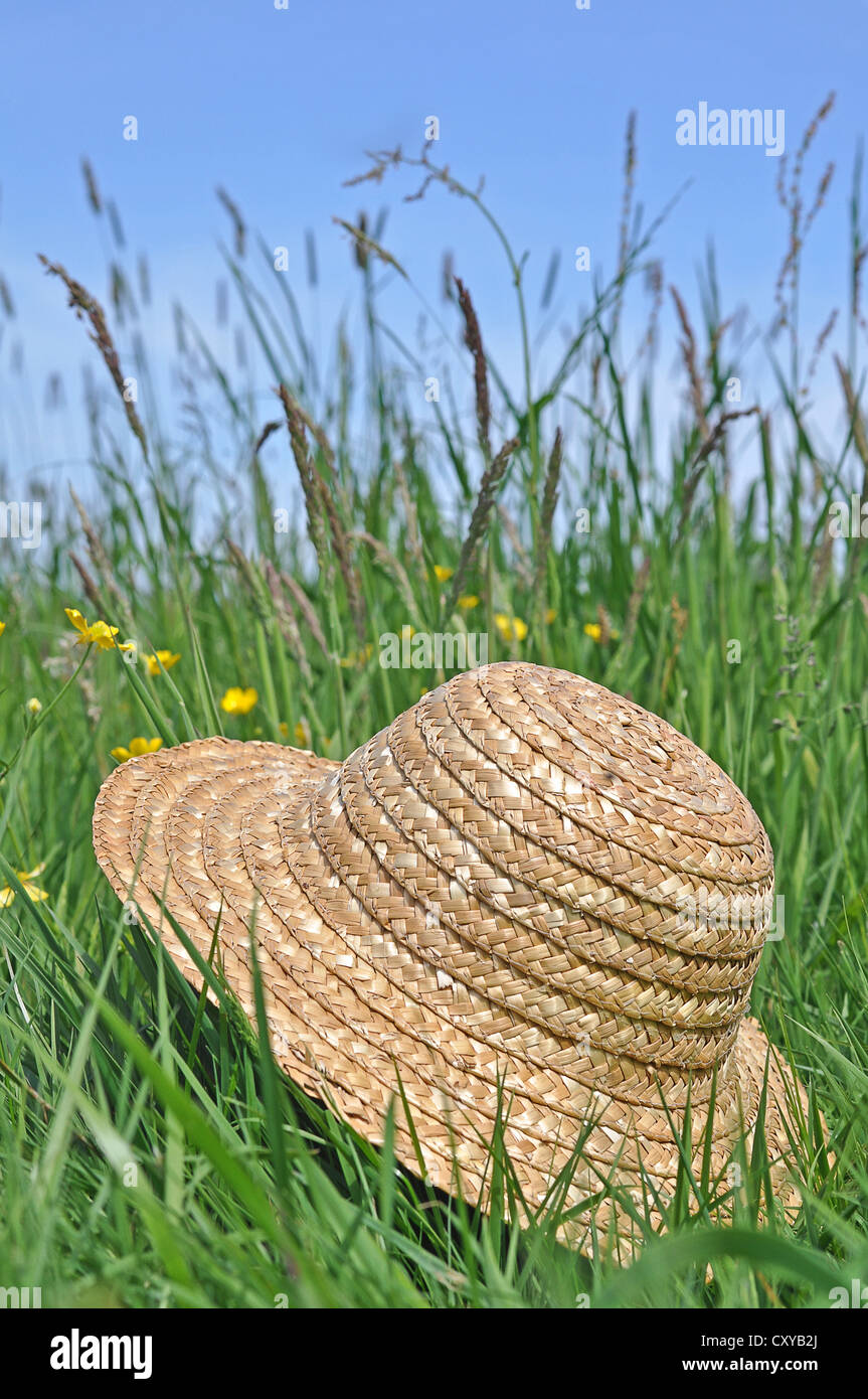 Straw hat lying in a meadow Stock Photo - Alamy