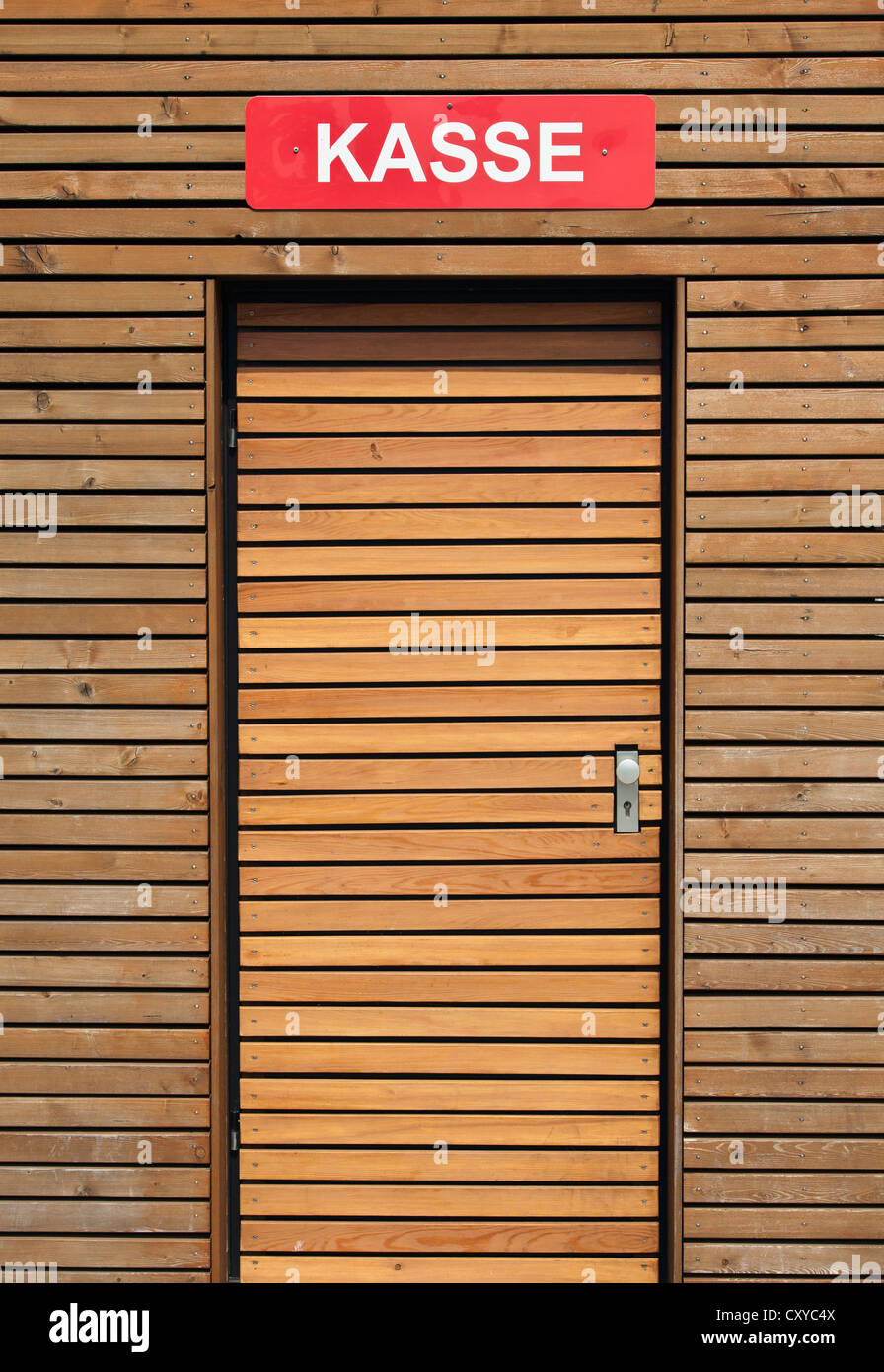 Door to a ticket office, labelled Kasse, German for Cashier Stock Photo