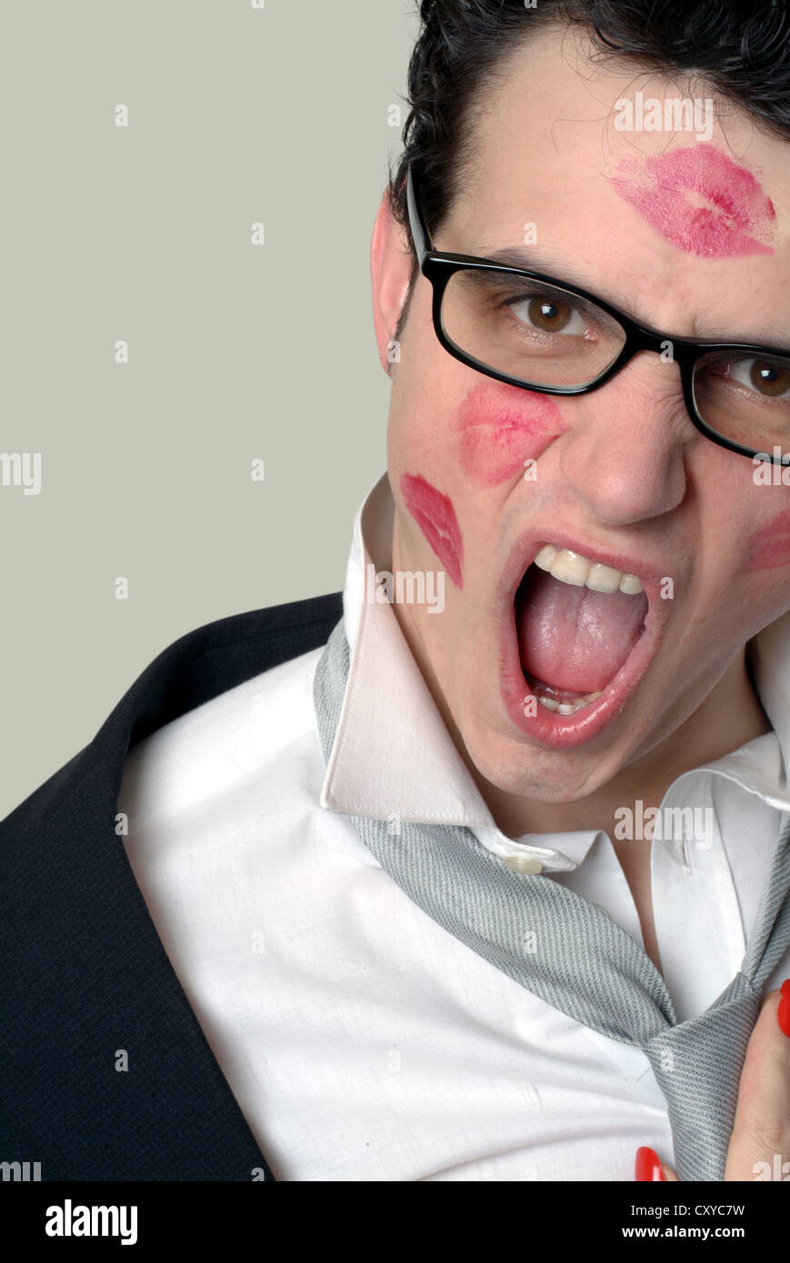 Young man lipstick marks on hires stock photography and images Alamy