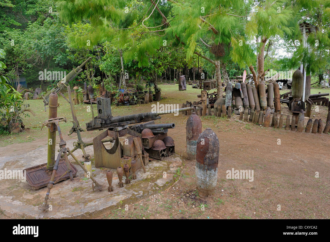 Weapons and ammunition from World War II, Pacific War, with relics from the region, Battle of Biak, Pacific War Museum near Kota Stock Photo