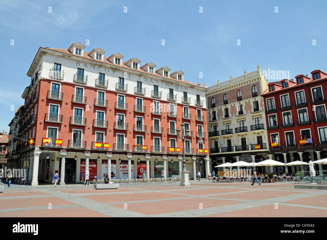 Plaza Mayor square, Banco de Santander bank building, Valladolid, Castile and Leon, Spain, Europe Stock Photo