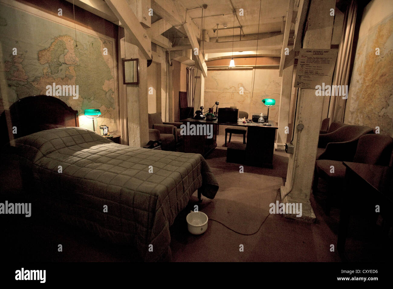 winston churchill's sleeping quarters in the underground bunker at whitehall, churchill's war rooms, cabinet war rooms. Stock Photo