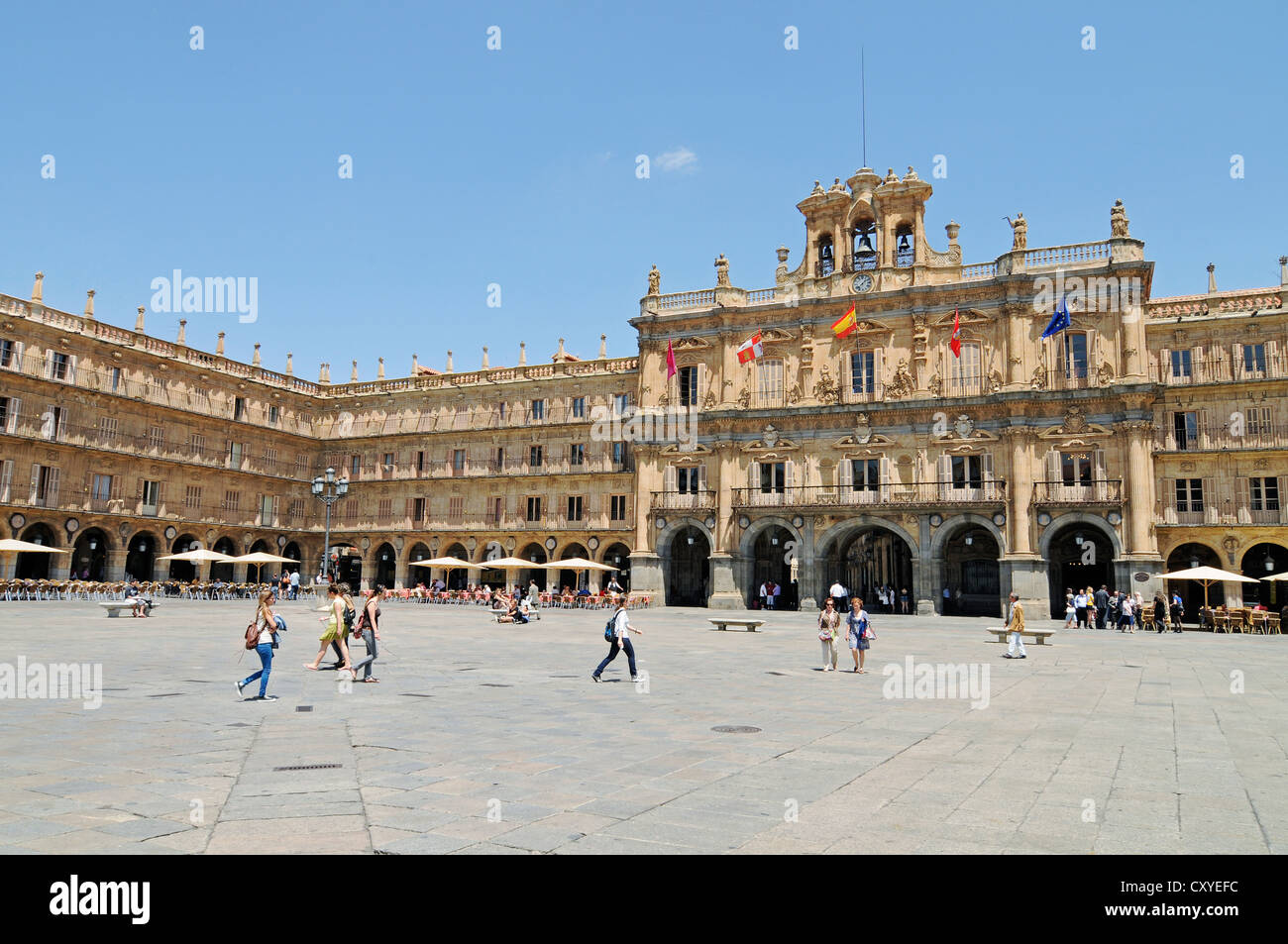 Plaza Mayor square, Town Hall, Salamanca, Castile-Leon, Spain, Europe, PublicGround Stock Photo