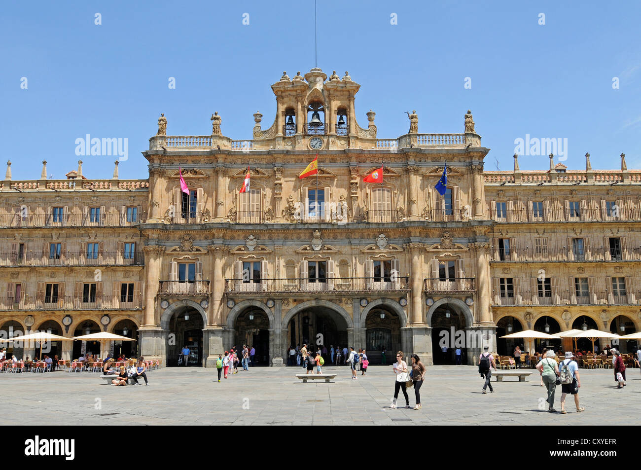 Plaza Mayor square, Town Hall, Salamanca, Castile-Leon, Spain, Europe, PublicGround Stock Photo