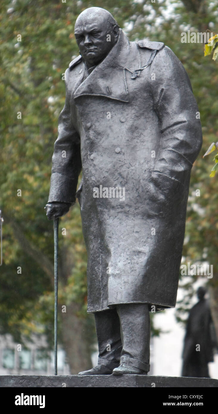 winston churchill statue opposite the palace of westminster, london Stock Photo