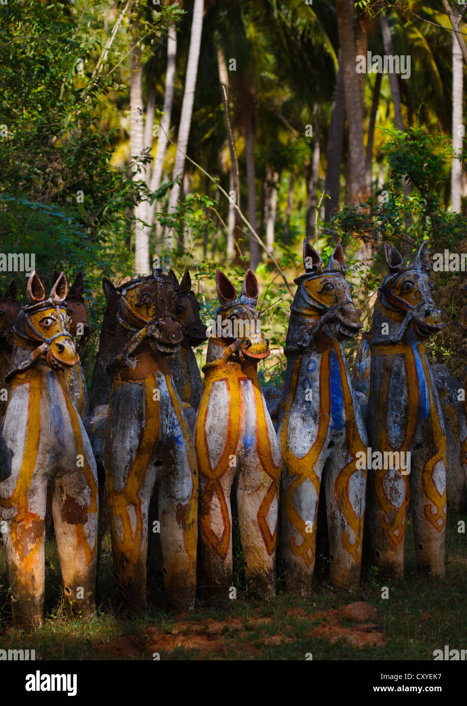 Terracotta Horses Lined Up By The Ayyanar Temple, Pudukkottai, India