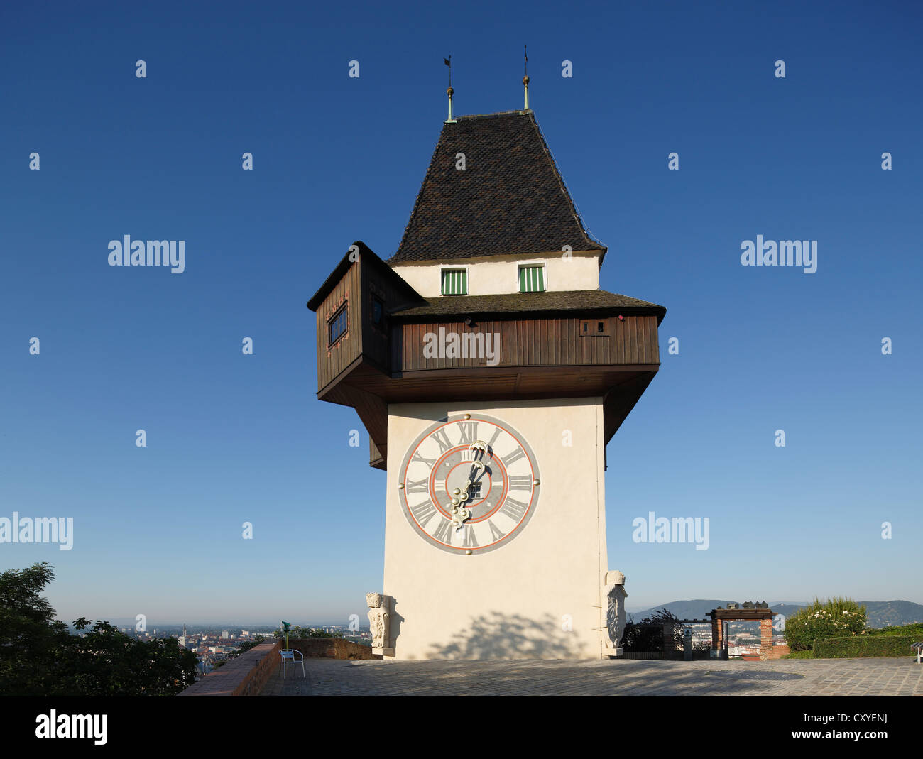Clock tower on Schlossberg, castle hill, Graz, Styria, Austria, Europe ...
