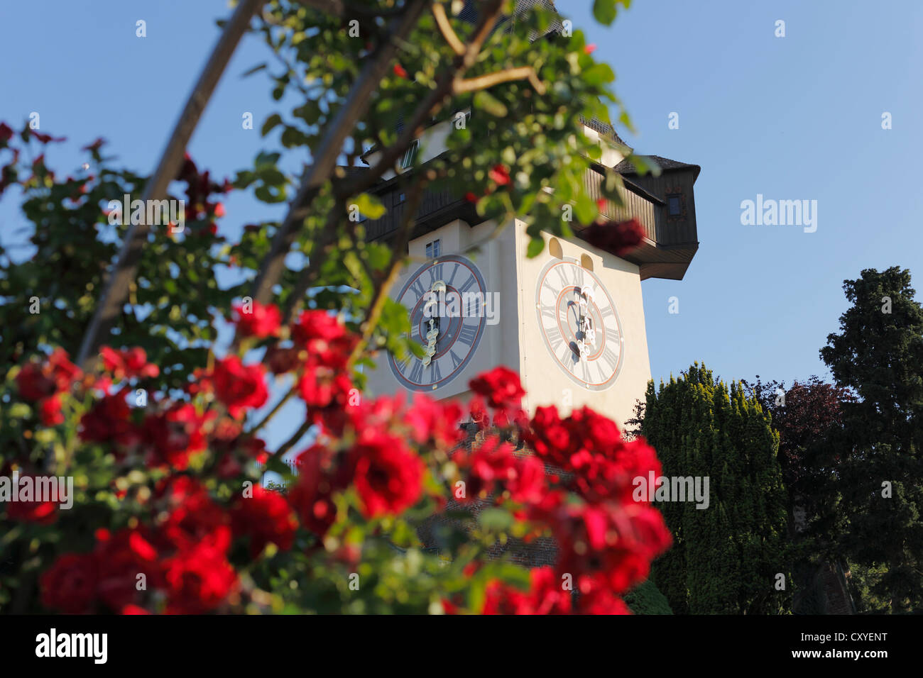 Clock tower on Schlossberg, castle hill, Graz, Styria, Austria, Europe ...