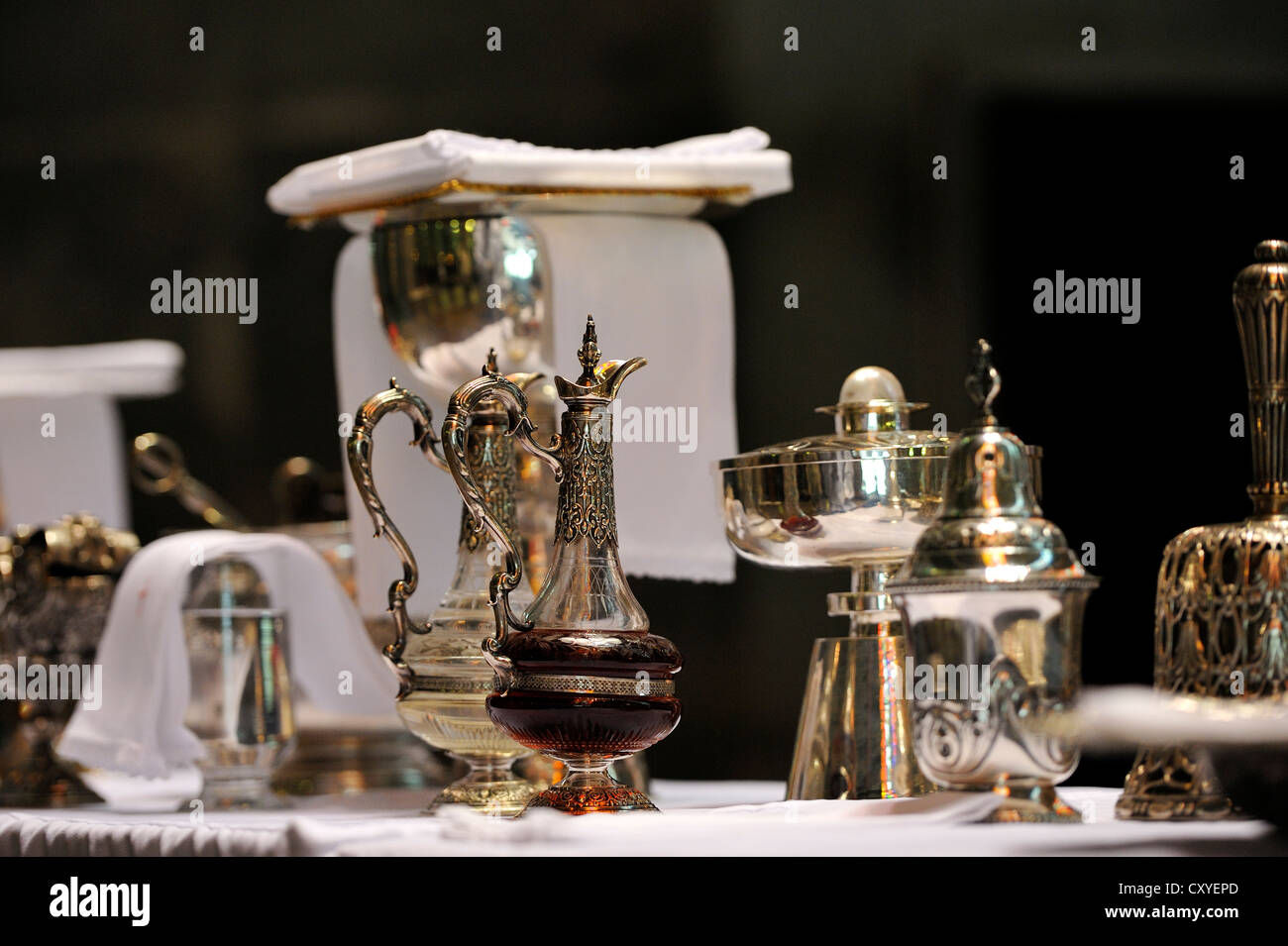 Credence table with the liturgical items, Cathedral Metropolitana, Rio de Janeiro, Brazil, South America Stock Photo