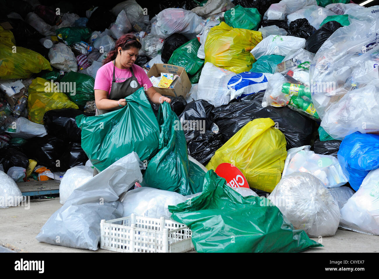 Woman sorting recyclables, the medium-sized company of a women's organisation separating rubbish and selling the resouces to the Stock Photo