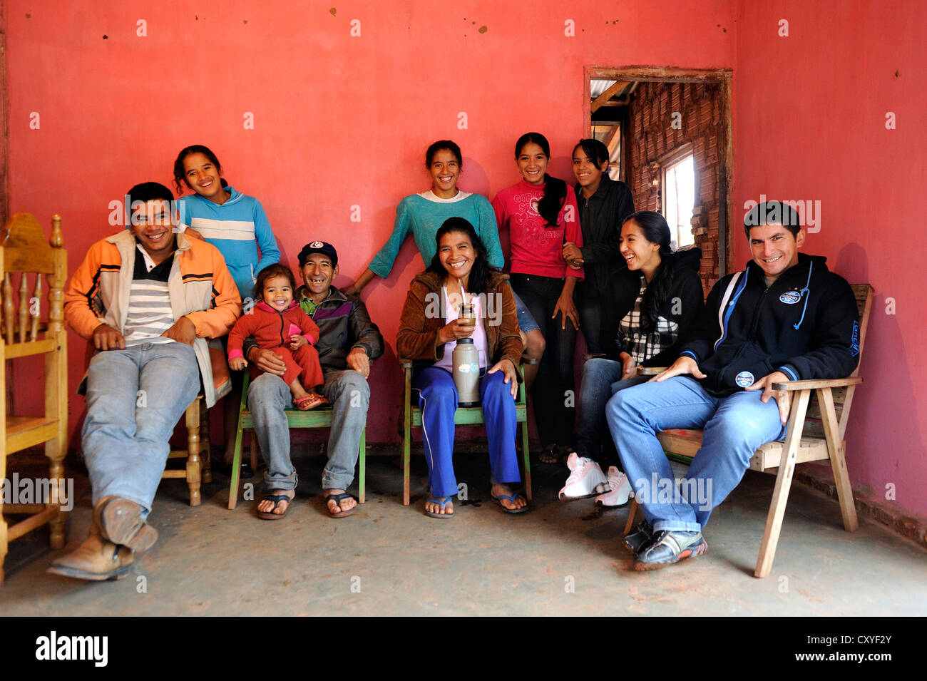 A ten-headed farm workers' family, Comunidad Arroyito, Departamento Concepcion, Paraguay, South America Stock Photo