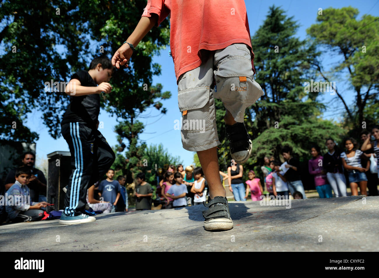 Boy dancing to hip-hop music, street dance, Organisation 'El Culebron Timbal' Cuartel V, Moreno, Buenos Aires, Argentina Stock Photo