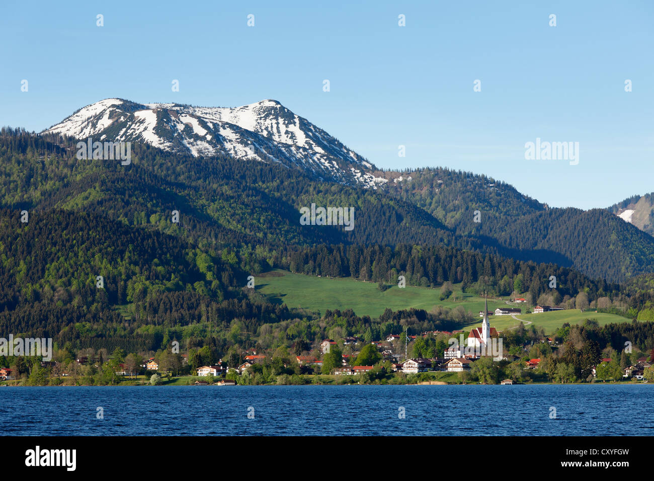 Bad Wiessee and Hirschberg mountain, lake Tegernsee, Tegernsee valley, Upper Bavaria, Bavaria Stock Photo