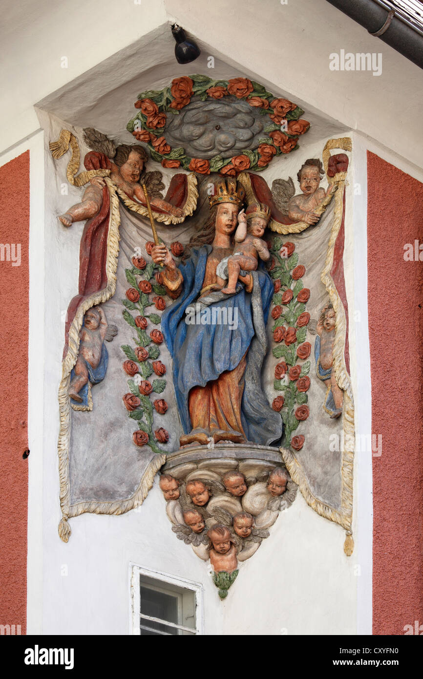 Madonna figure on Prinzenamtshaus building, Vordernberg, Upper Styria, Styria, Austria, Europe, PublicGround Stock Photo