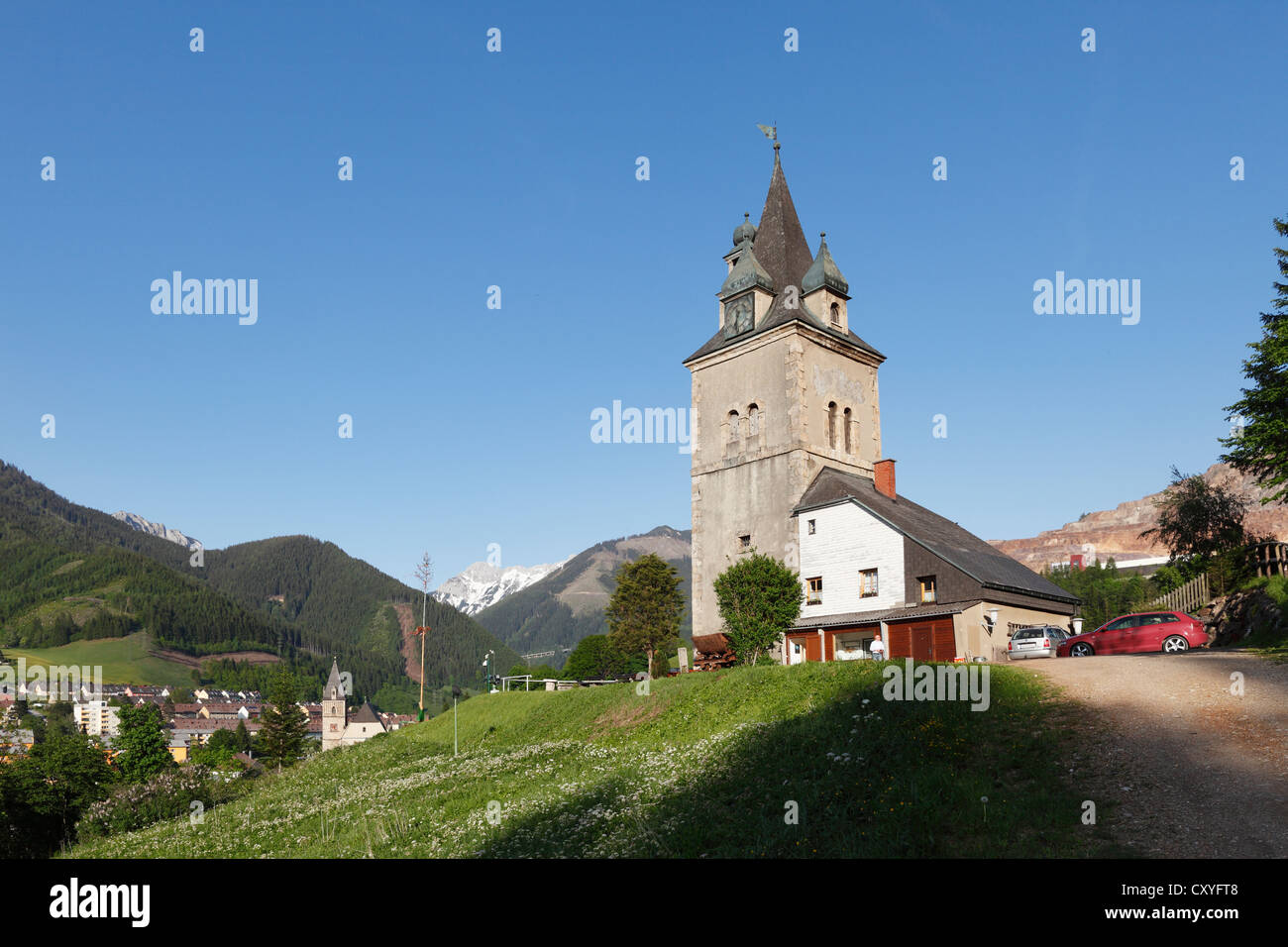 Schichtturm tower, Eisenerz, Upper Styria, Styria, Austria, Europe, PublicGround Stock Photo